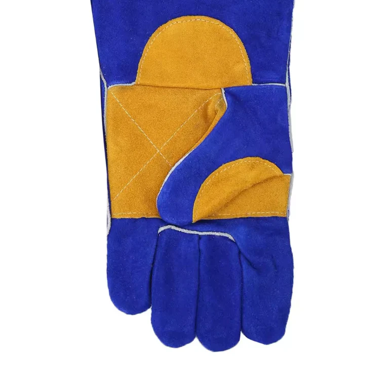 Stick Welding Gloves Split Cowhide Blue Tan - Image 3